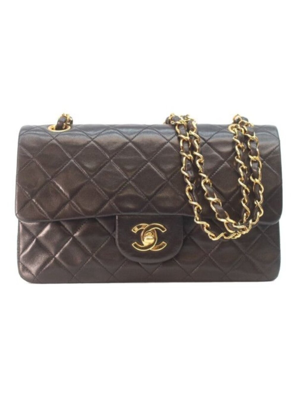 Chanel Black Lambskin Gold Double Flap Bag Quilted 23
